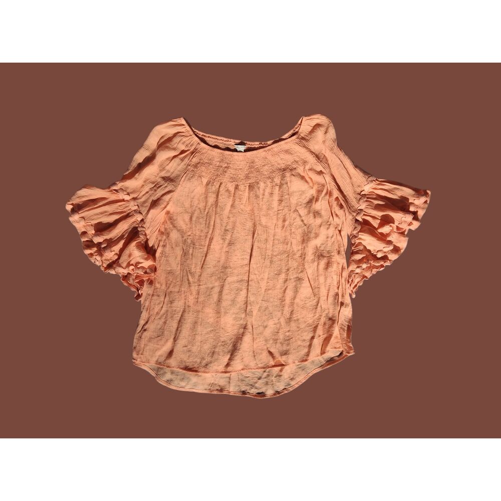 Cato Size Large Melon Color Boho Style Peasant Blouse Top with Smock Neckline